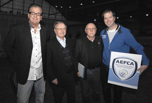 Geson, Dr. Jozef Vengloš (The President Alliance of European Football Coaches' Associations AEFCA), KarlHeinz Raviol General Secretary in the AEFCA and Teddy Moen Chief Executive
